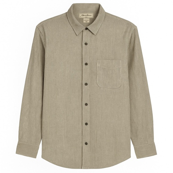 Eddie Bauer Mens Linen Button Down Shirt Olive Stripe XL - Picture 1 of 8